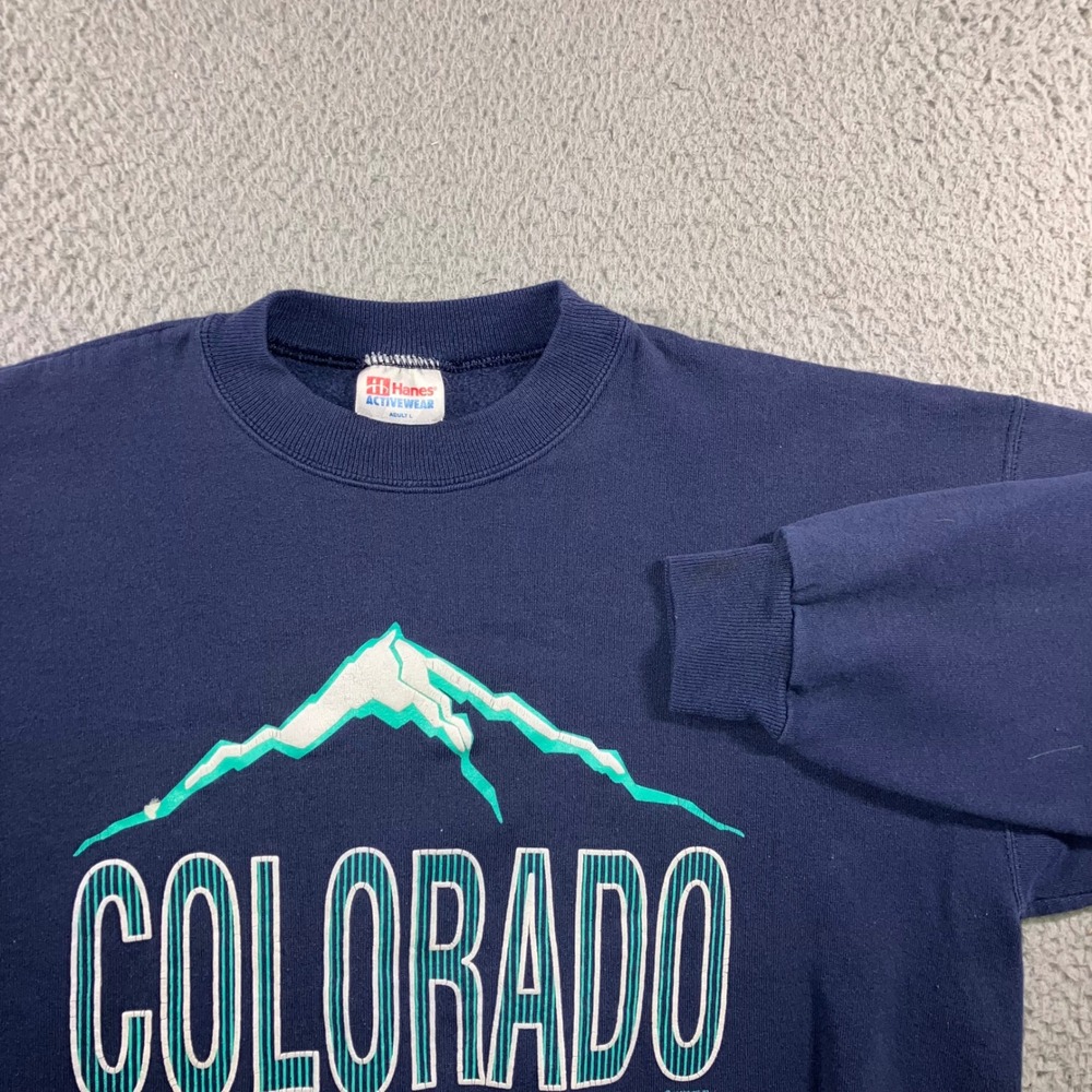 VTG Hanes Colorado Breckenridge Sweatshirt L Navy Gorpcore Distressed Graphic
